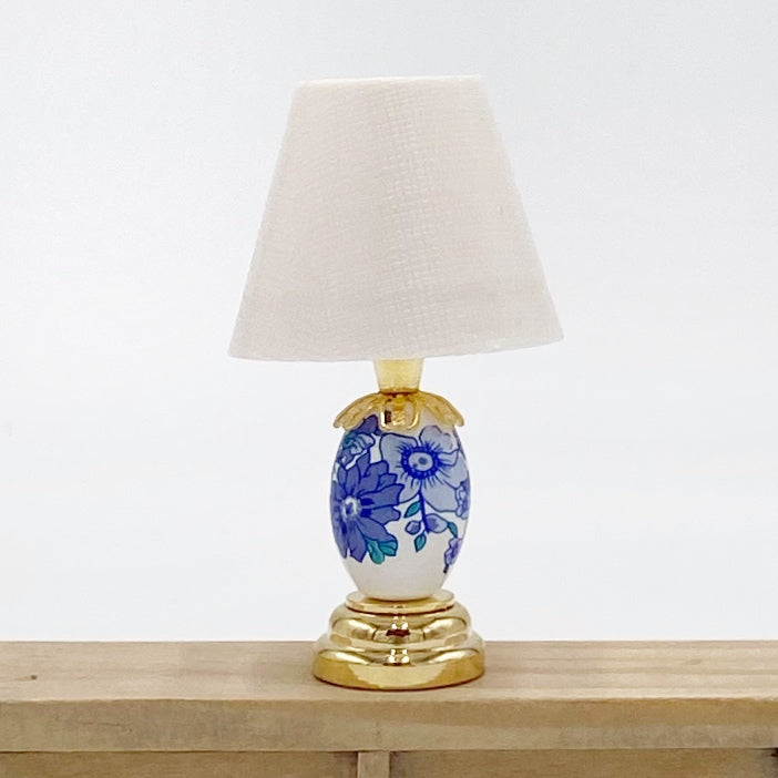Blue and White Floral Lamp Miniature - Life In A Dollhouse