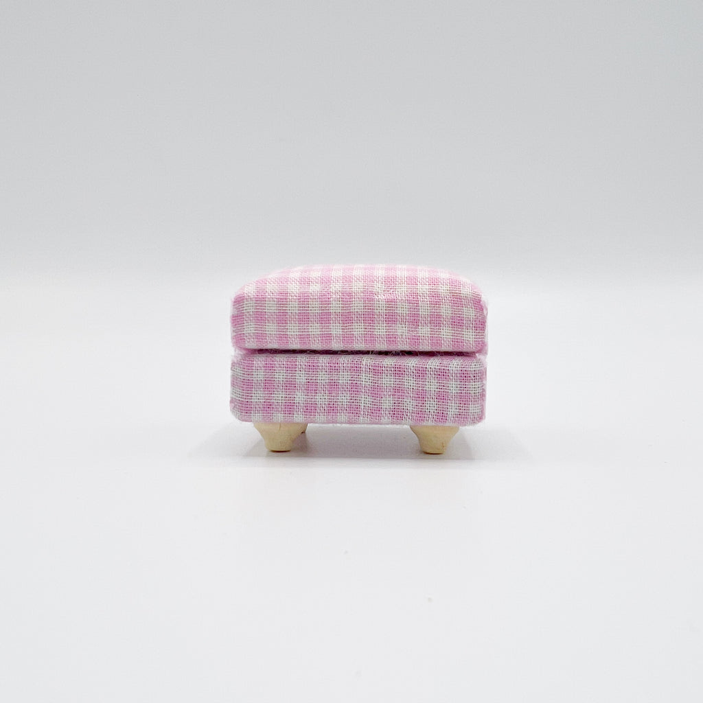 Ottoman in Pink Gingham - Dollhouse Miniature