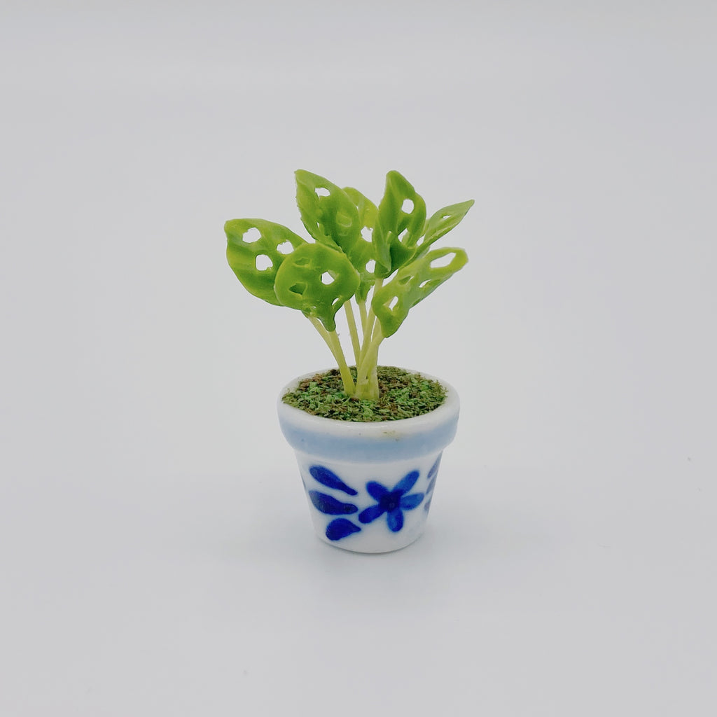 Plant In Blue and White Pot For Dollhouse