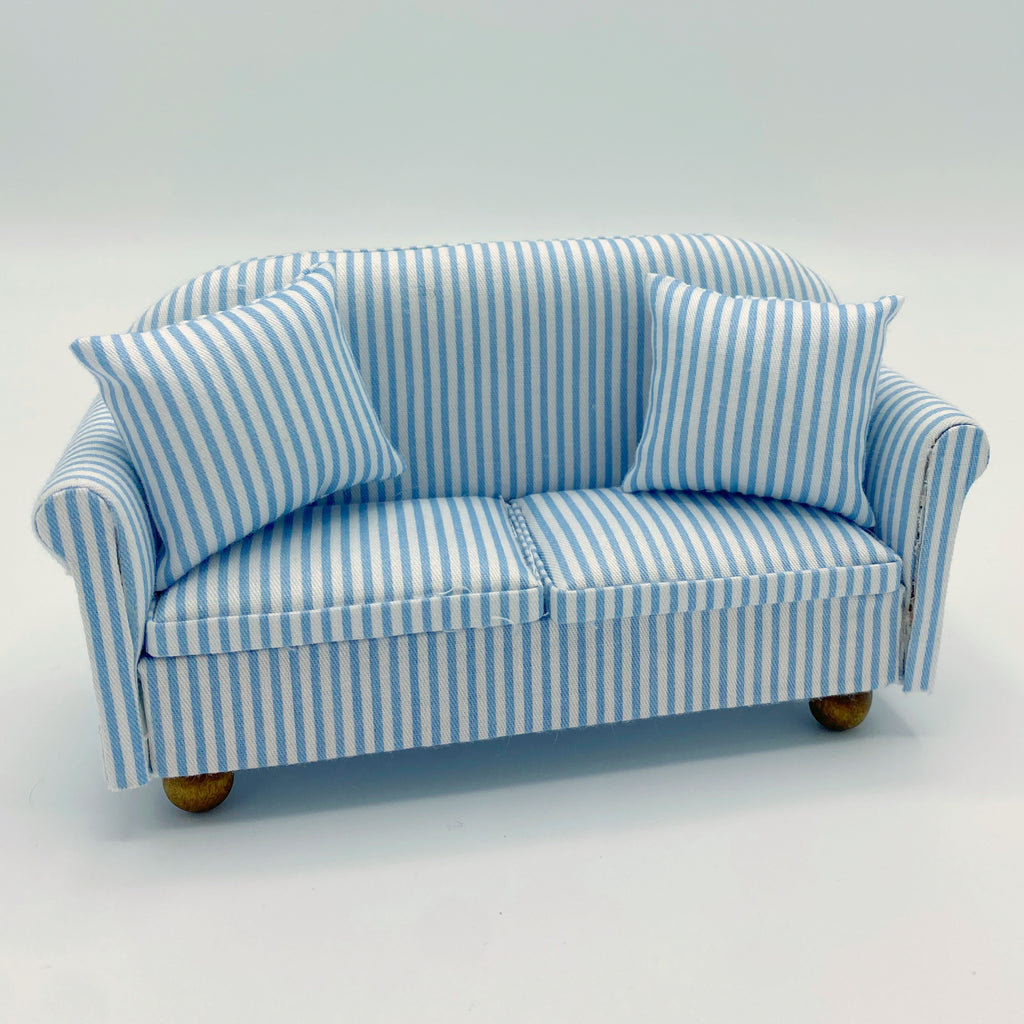 Blue and White Striped Dollhouse Sofa - Life In A Dollhouse