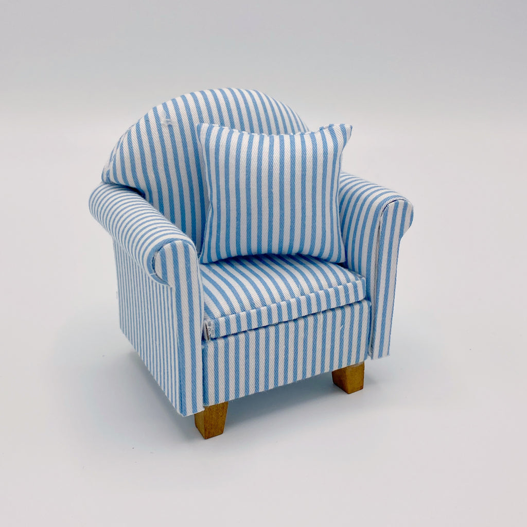 Blue and White Striped Chair For Dollhouse - Life In A Dollhouse