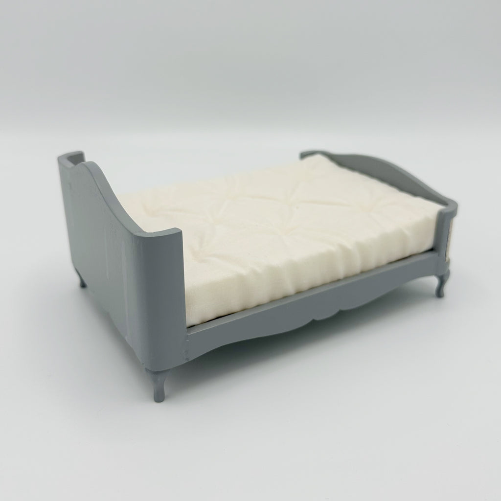 Double French Bed in Gray For Dollhouse - 1:12 Scale