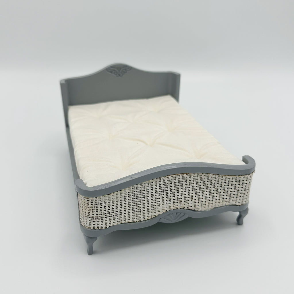 Double French Bed in Gray For Dollhouse - 1:12 Scale