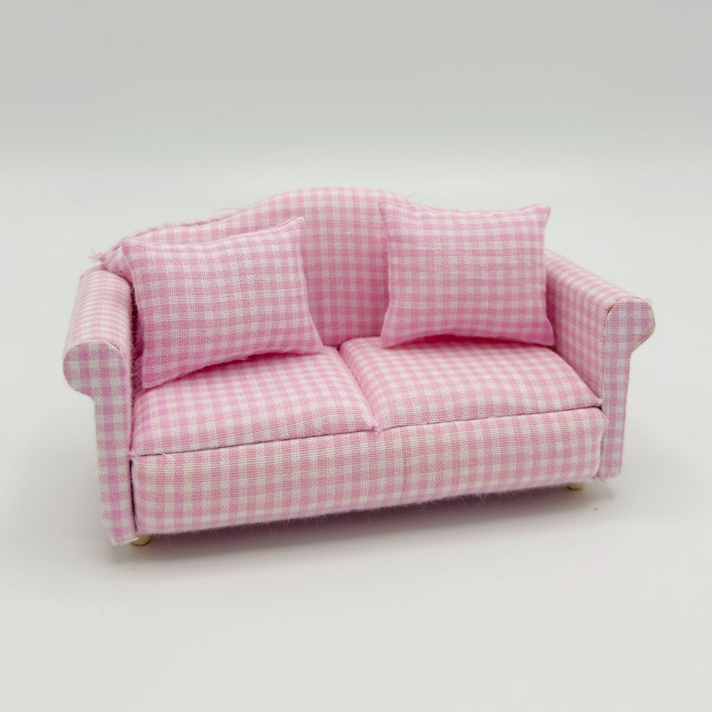 Pink Gingham Sofa For Dollhouse