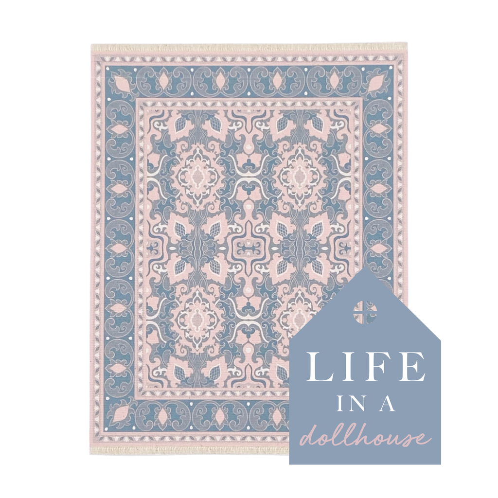 Audrey Miniature Dollhouse Rug in Pink and Blue - 1:12 Scale