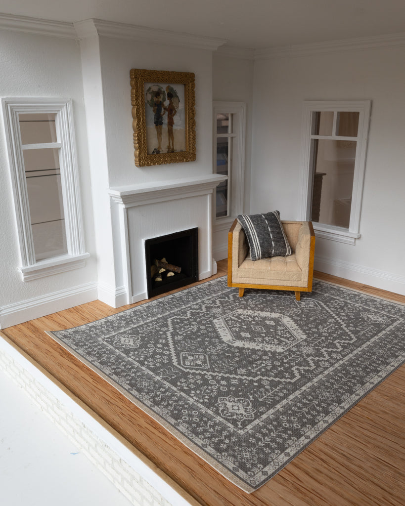 Modern Moody Miniature Dollhouse Rug in Black - 1:12 Scale