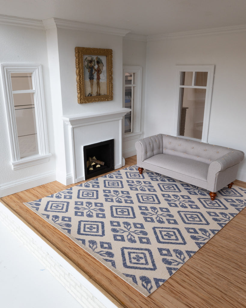 Marie Miniature Dollhouse Rug in Navy and Cream - 1:12 Scale