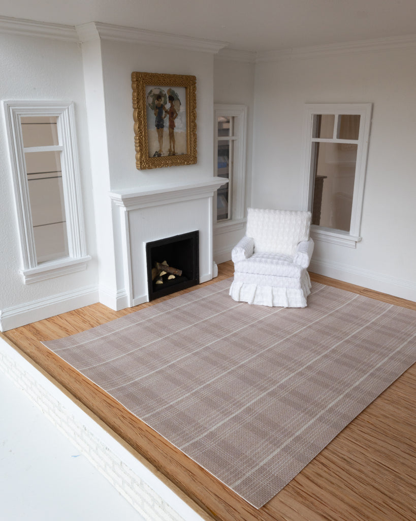 William Plaid Miniature Dollhouse Rug in Natural Brown - 1:12 Scale