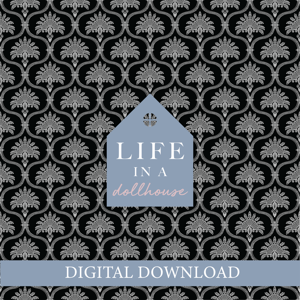 Vintage Scalloped Dollhouse Wallpaper in Black - DIGITAL DOWNLOAD