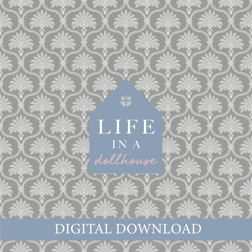 Vintage Scalloped Dollhouse Wallpaper in Charcoal - DIGITAL DOWNLOAD