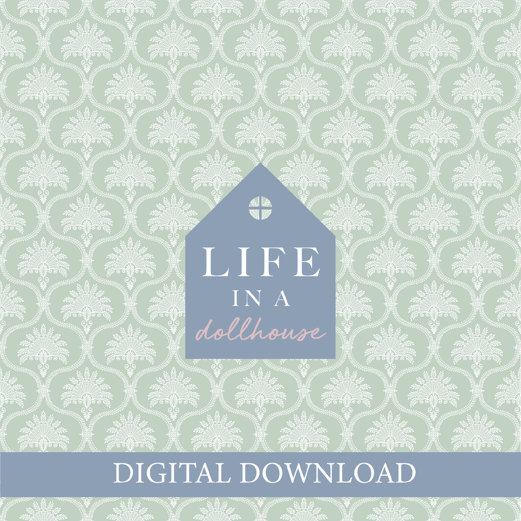 Vintage Scalloped Dollhouse Wallpaper in Green - DIGITAL DOWNLOAD