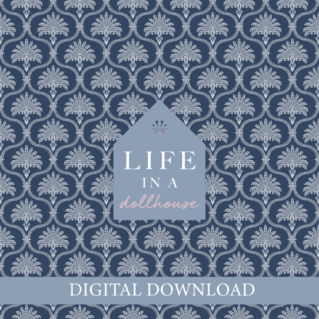 Vintage Scalloped Dollhouse Wallpaper in Navy - DIGITAL DOWNLOAD