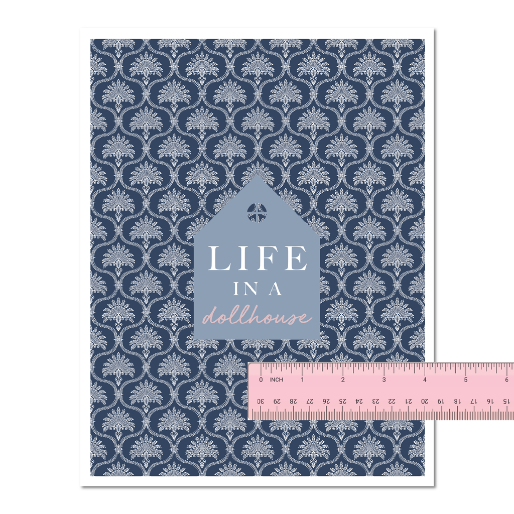 Vintage Scalloped Dollhouse Wallpaper in Navy - DIGITAL DOWNLOAD