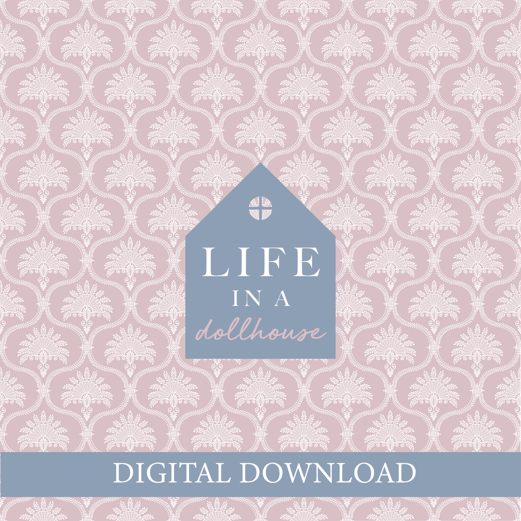 Vintage Scalloped Dollhouse Wallpaper in Rose - DIGITAL DOWNLOAD