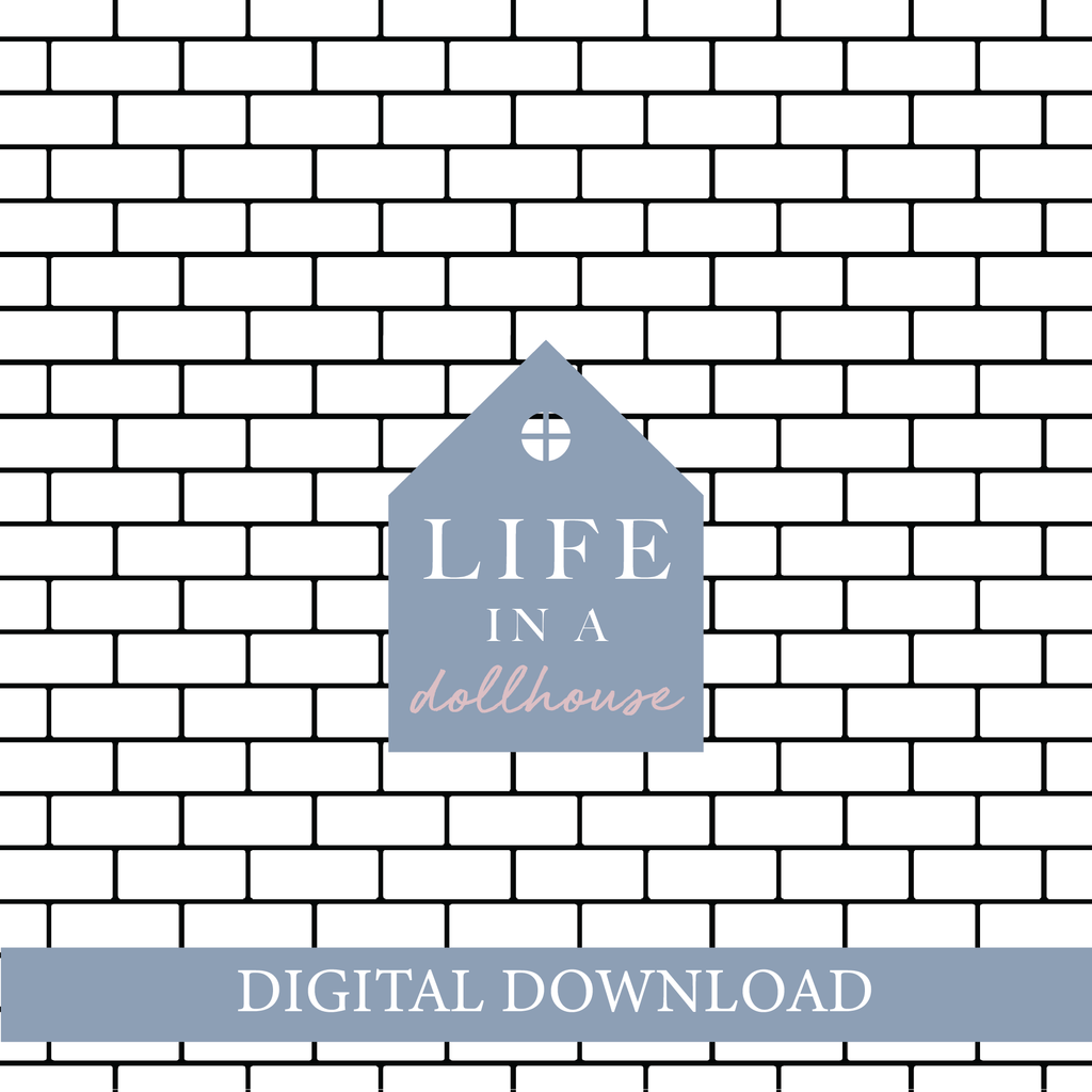 Subway Tile in white with black grout for dollhouse - DIGITAL DOWNLOAD