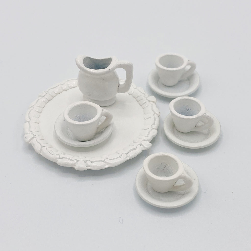 Tea Set in White For Dollhouse - Life In A Dollhouse