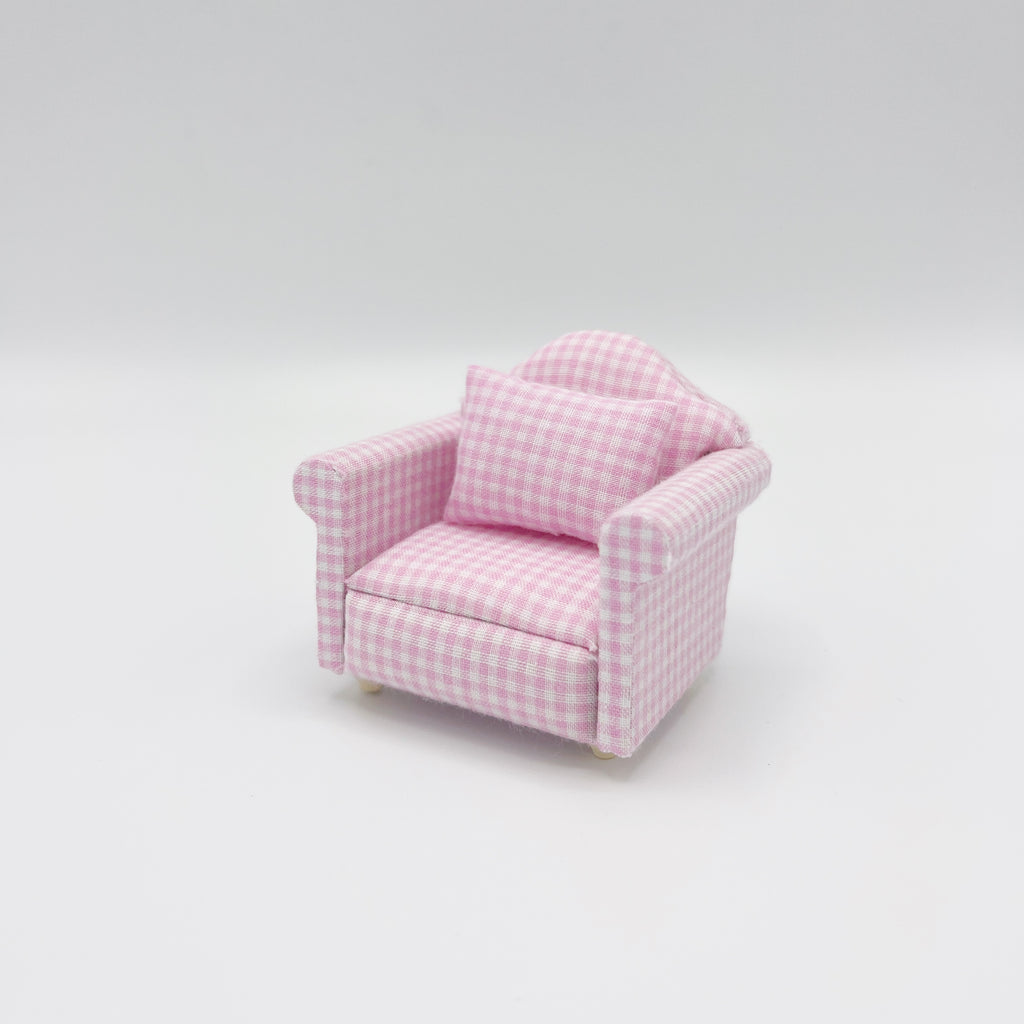 Armchair in Pink Gingham - Dollhouse Miniature
