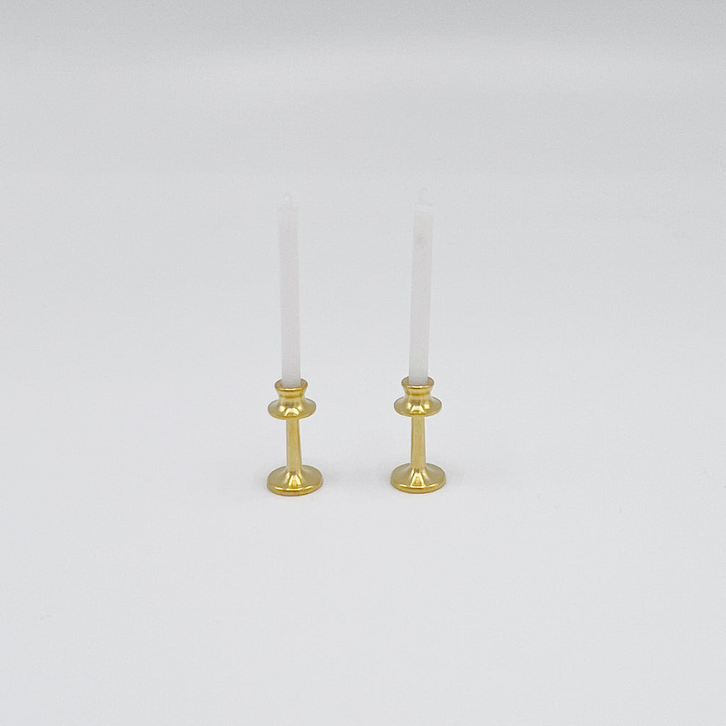 Brass Candlesticks with Candles - Dollhouse Miniature