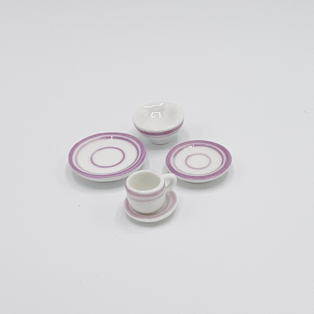 Purple Rimmed Dinner Set - Dollhouse Miniature