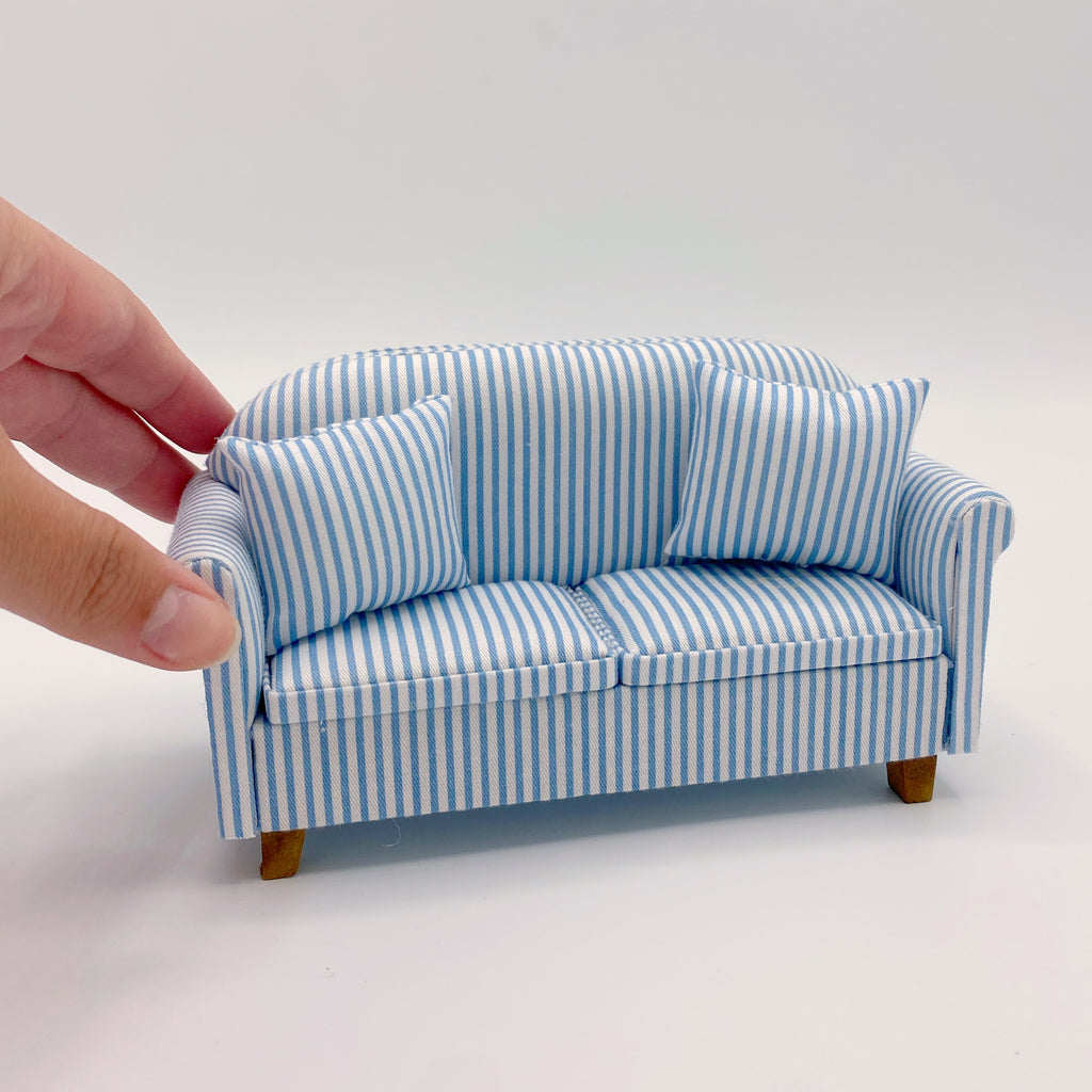 Blue and White Striped Dollhouse Sofa - Life In A Dollhouse