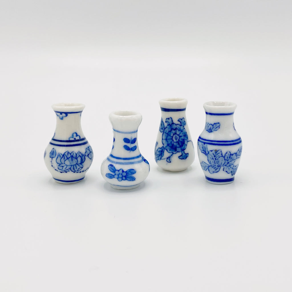 Blue Floral Vases For Dollhouse - Life In A Dollhouse